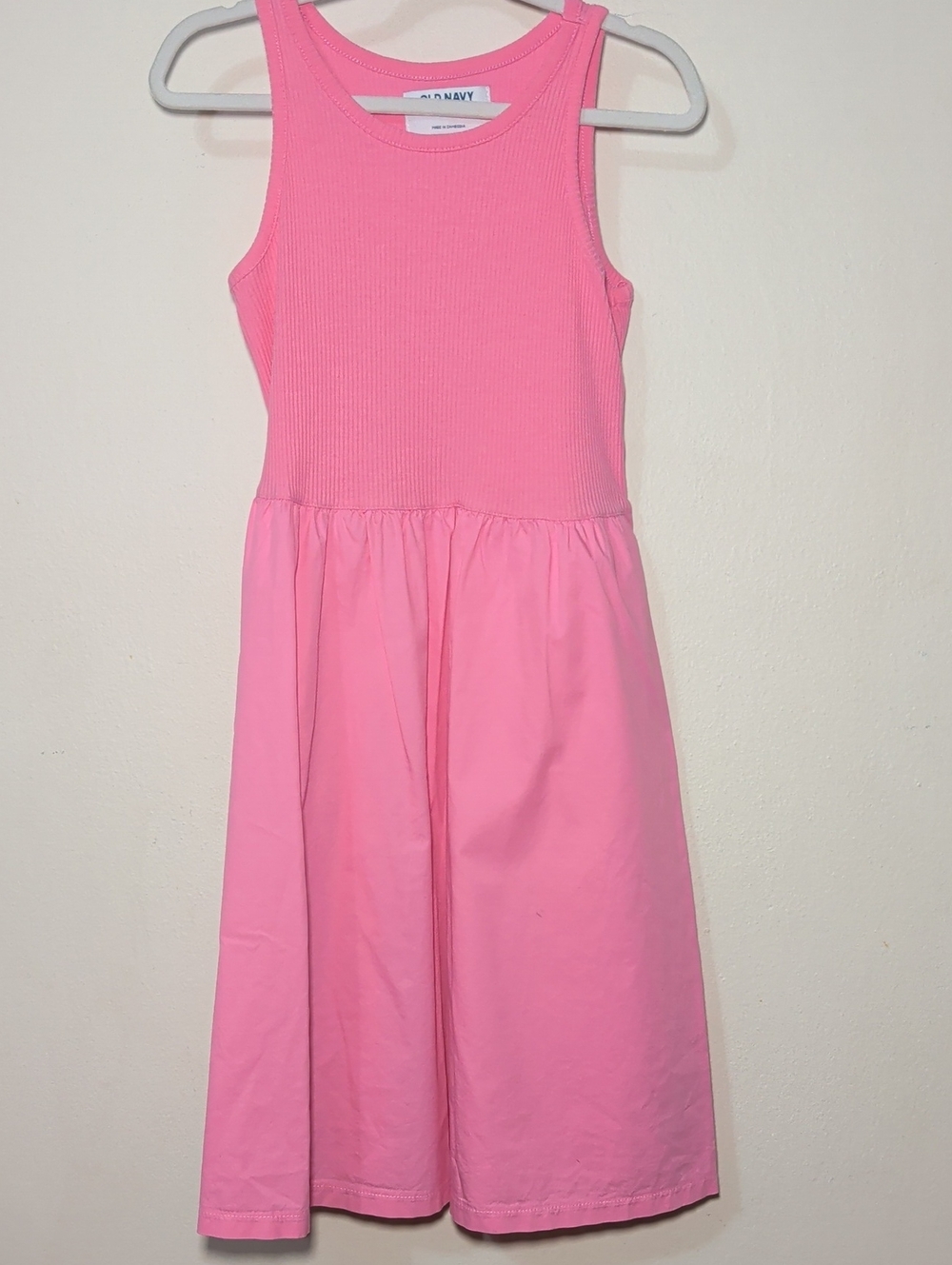 Old Navy Pink Ribbed Tank Dress with Cotton Poplin Skirt Girls Size L 10-12